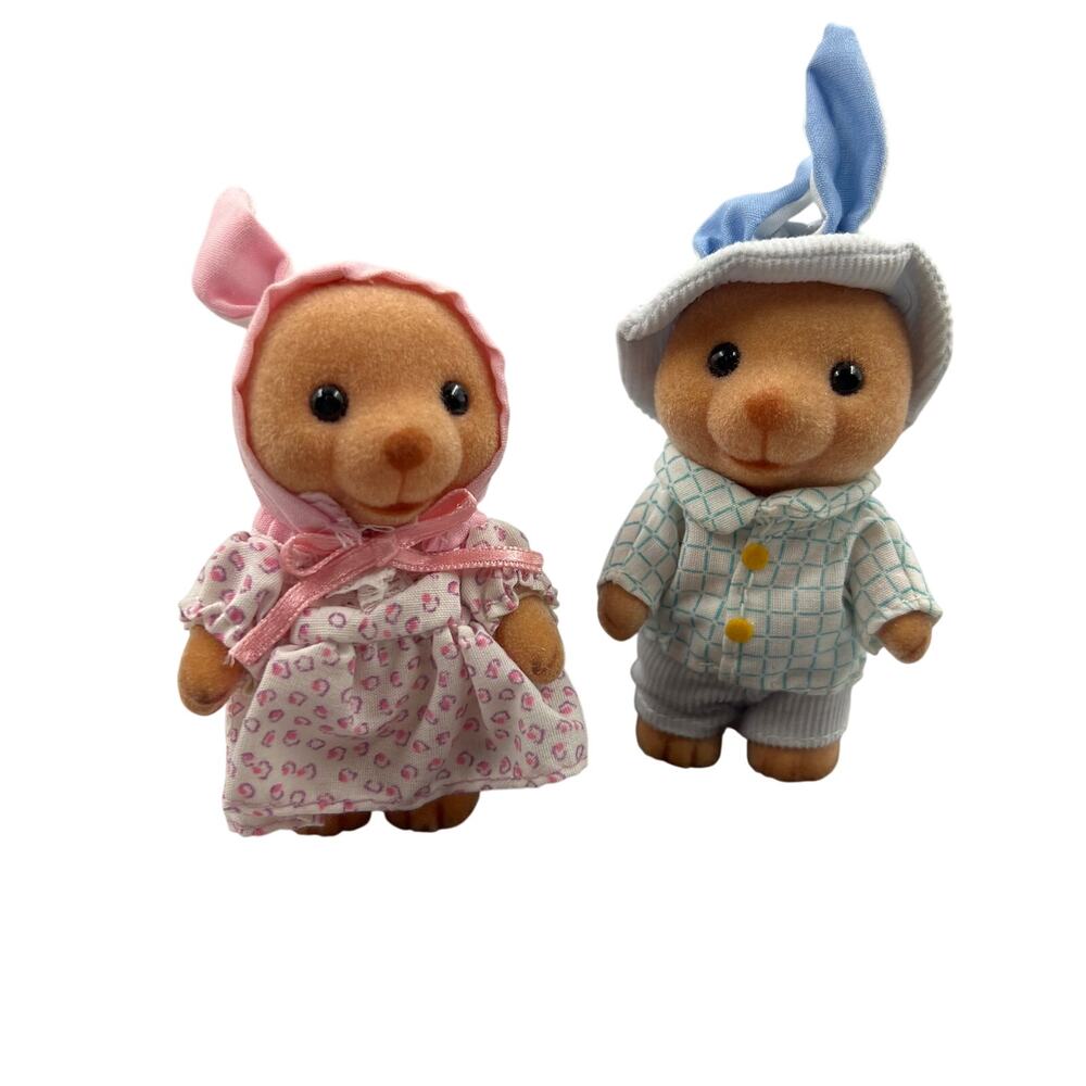 Vtg Russ Berries Sylvania Bears in Bunny Hats Couple Pink & Blue Easter Spring